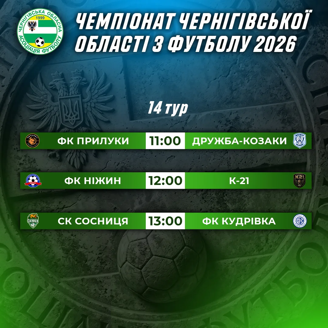 Відбудуться заключні матчі чемпіонату Чернігівської області з футболу